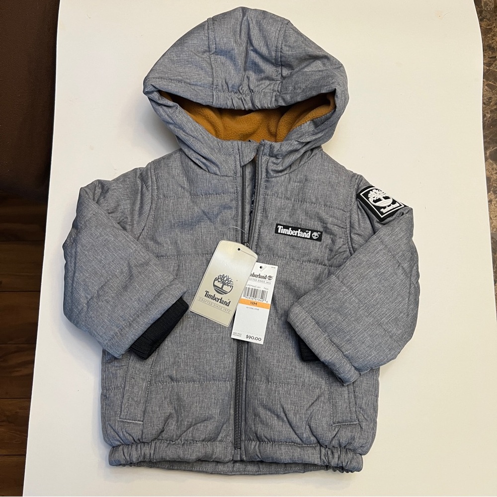 Timberland Gray and Tan Hooded Jacket